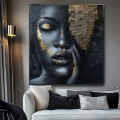 Custom Black Portrait Painting in Gold Oil Acrylic original woman art